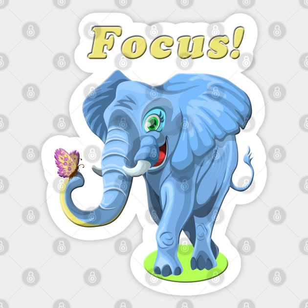 FOCUS Elephant with Butterfly Sticker by TigsArts